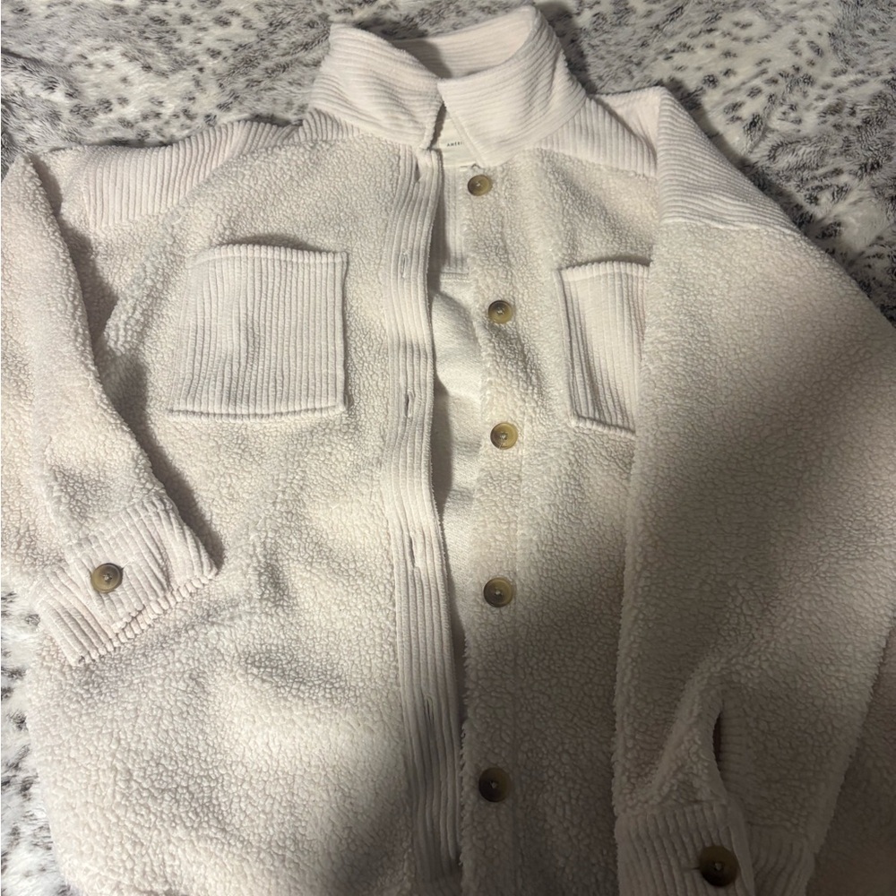 American Eagle Cream Sherpa Shacket